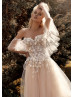 Off Shoulder Embroidered Lace Tulle Floral Wedding Dress